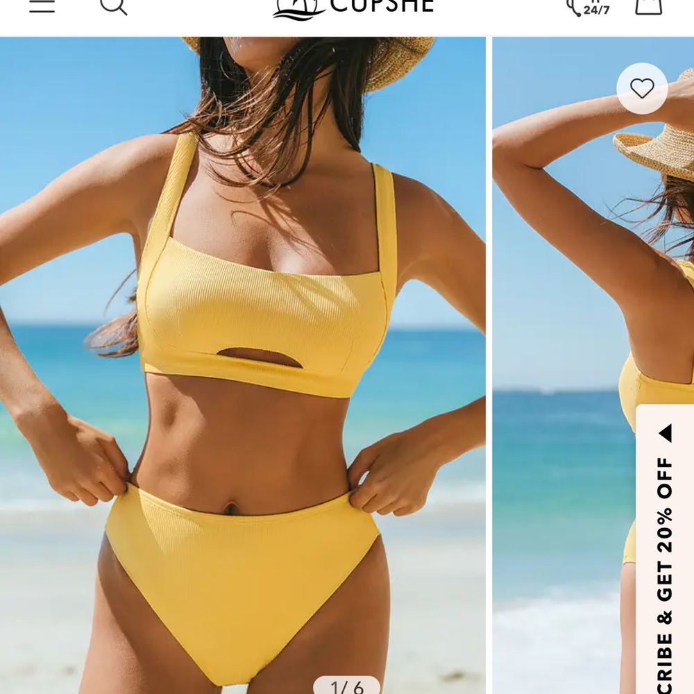 NWT Cupshe Dandelion Haze Yellow High Waisted Bikini Set SMALL